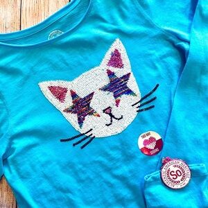 Girls SO two way sequin cat long sleeve shirt